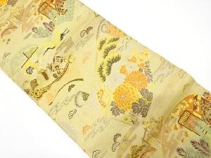 アンティーク　巻物に宝船・御所車・鶴模様織り出し丸帯（材料）